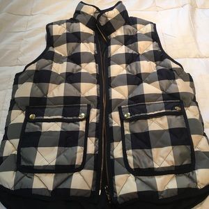 JCrew navy and white checked bomber vest